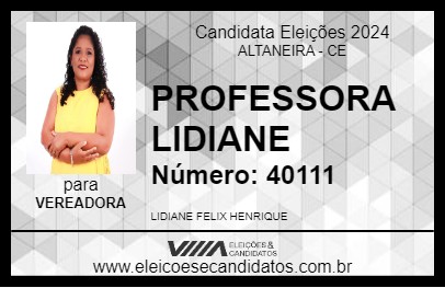 Candidato PROFESSORA LIDIANE 2024 - ALTANEIRA - Eleições