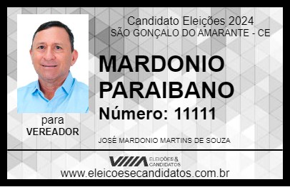 Candidato MARDONIO PARAIBANO 2024 - SÃO GONÇALO DO AMARANTE - Eleições