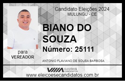 Candidato BIANO DO SOUZA 2024 - MULUNGU - Eleições