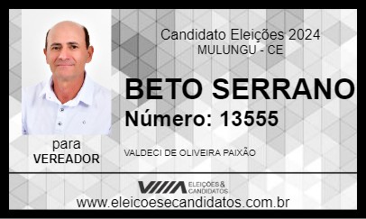 Candidato BETO SERRANO 2024 - MULUNGU - Eleições