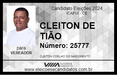 Candidato CLEITON DE TIÃO 2024 - ICAPUÍ - Eleições