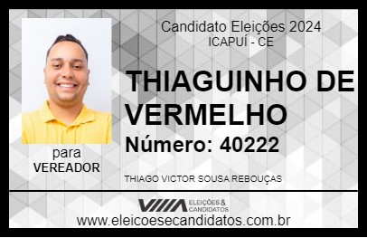 Candidato THIAGUINHO DE VERMELHO 2024 - ICAPUÍ - Eleições