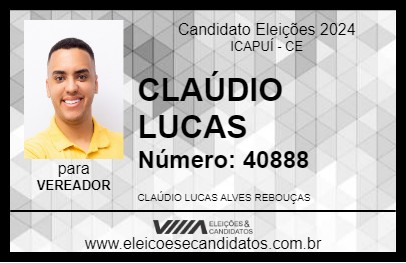 Candidato CLAÚDIO LUCAS 2024 - ICAPUÍ - Eleições