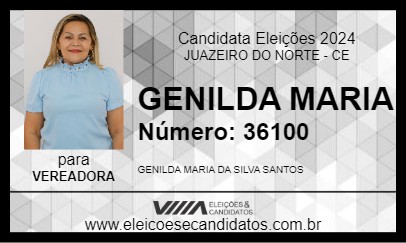 Candidato GENILDA MARIA 2024 - JUAZEIRO DO NORTE - Eleições