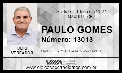 Candidato PAULO GOMES 2024 - MAURITI - Eleições