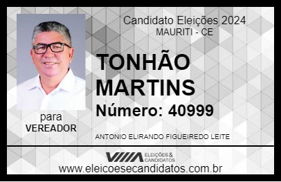 Candidato TONHÃO MARTINS 2024 - MAURITI - Eleições