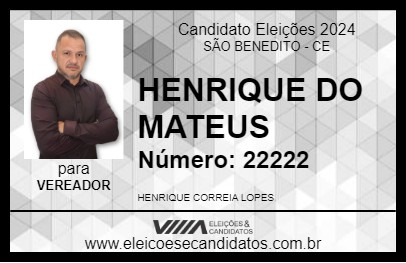 Candidato HENRIQUE DO MATEUS 2024 - SÃO BENEDITO - Eleições