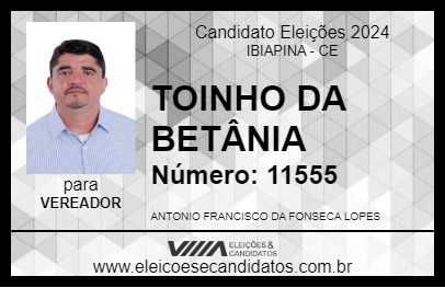 Candidato TOINHO DA BETÂNIA 2024 - IBIAPINA - Eleições