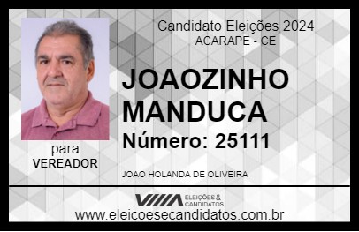 Candidato JOAOZINHO MANDUCA 2024 - ACARAPE - Eleições