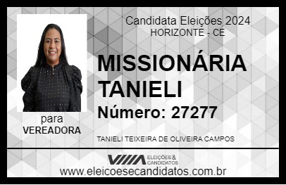 Candidato MISSIONÁRIA TANIELI 2024 - HORIZONTE - Eleições