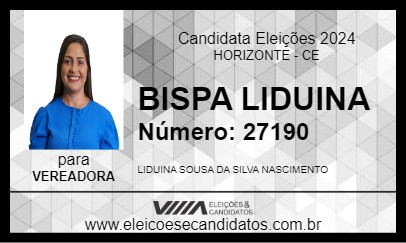 Candidato BISPA LIDUINA 2024 - HORIZONTE - Eleições