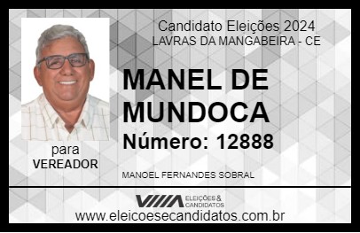 Candidato MANEL DE MUNDOCA 2024 - LAVRAS DA MANGABEIRA - Eleições