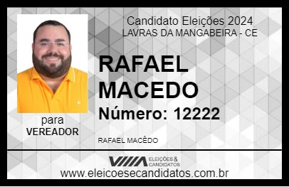 Candidato RAFAEL MACEDO 2024 - LAVRAS DA MANGABEIRA - Eleições