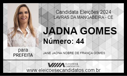 Candidato JADNA GOMES 2024 - LAVRAS DA MANGABEIRA - Eleições