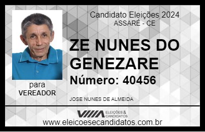 Candidato ZE NUNES DO GENEZARE 2024 - ASSARÉ - Eleições