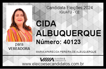 Candidato CIDA ALBUQUERQUE 2024 - IGUATU - Eleições