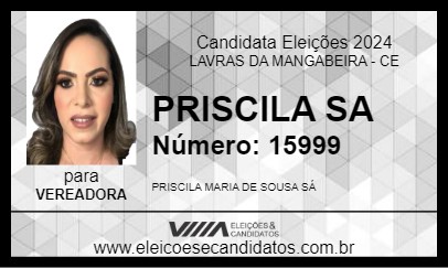 Candidato PRISCILA SA 2024 - LAVRAS DA MANGABEIRA - Eleições