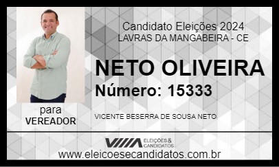 Candidato NETO OLIVEIRA 2024 - LAVRAS DA MANGABEIRA - Eleições