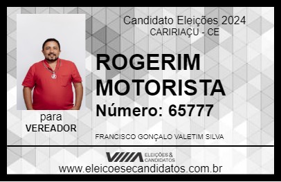 Candidato ROGERIM MOTORISTA 2024 - CARIRIAÇU - Eleições