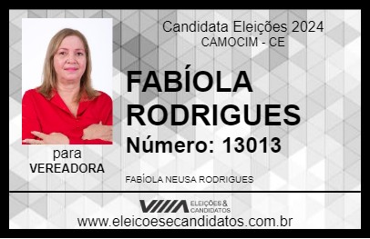 Candidato FABÍOLA RODRIGUES 2024 - CAMOCIM - Eleições