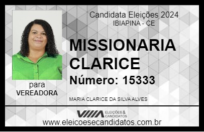 Candidato MISSIONARIA CLARICE 2024 - IBIAPINA - Eleições