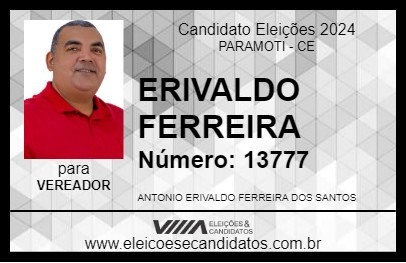 Candidato ERIVALDO FERREIRA 2024 - PARAMOTI - Eleições