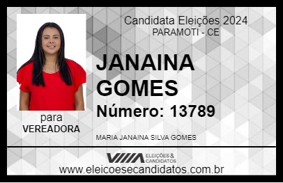 Candidato JANAINA GOMES 2024 - PARAMOTI - Eleições