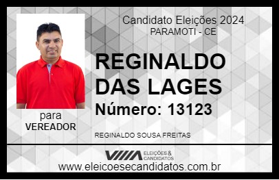 Candidato REGINALDO DAS LAGES 2024 - PARAMOTI - Eleições