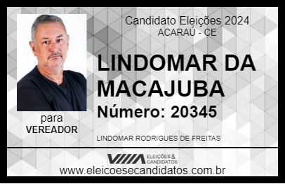 Candidato LINDOMAR DA MACAJUBA 2024 - ACARAÚ - Eleições