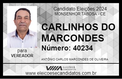 Candidato CARLINHOS DO MARCONDES 2024 - MONSENHOR TABOSA - Eleições