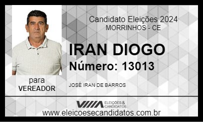 Candidato IRAN DIOGO  2024 - MORRINHOS - Eleições