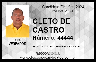 Candidato CLETO DE CASTRO 2024 - PALMÁCIA - Eleições