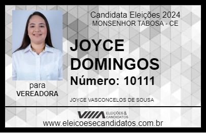 Candidato JOYCE DOMINGOS 2024 - MONSENHOR TABOSA - Eleições