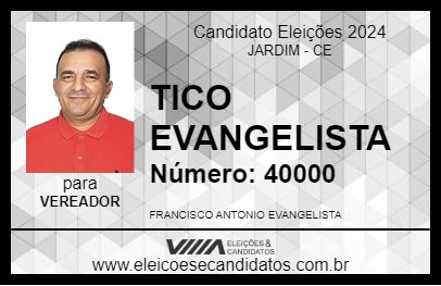 Candidato TICO EVANGELISTA 2024 - JARDIM - Eleições