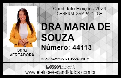 Candidato DRA MARIA DE SOUZA 2024 - GENERAL SAMPAIO - Eleições