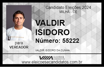 Candidato VALDIR ISIDORO 2024 - MILHÃ - Eleições