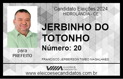 Candidato JERBINHO DO TOTONHO 2024 - HIDROLÂNDIA - Eleições