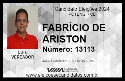 Candidato FABRÍCIO DE ARISTON 2024 - POTENGI - Eleições