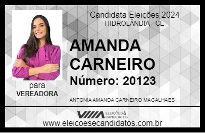 Candidato AMANDA CARNEIRO  2024 - HIDROLÂNDIA - Eleições