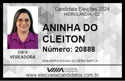 Candidato ANINHA DO CLEITON 2024 - HIDROLÂNDIA - Eleições