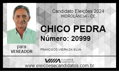 Candidato CHICO PEDRA 2024 - HIDROLÂNDIA - Eleições