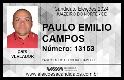 Candidato PAULO EMILIO CAMPOS 2024 - JUAZEIRO DO NORTE - Eleições