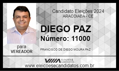 Candidato DIEGO PAZ 2024 - ARACOIABA - Eleições