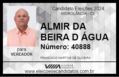 Candidato ALMIR DA BEIRA D ÁGUA 2024 - HIDROLÂNDIA - Eleições