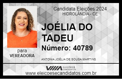 Candidato JOÉLIA DO TADEU 2024 - HIDROLÂNDIA - Eleições