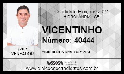 Candidato VICENTINHO 2024 - HIDROLÂNDIA - Eleições