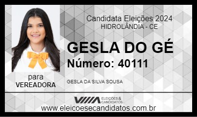 Candidato GESLA DO GÉ 2024 - HIDROLÂNDIA - Eleições