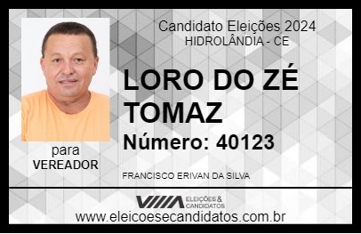 Candidato LORO DO ZÉ TOMAZ 2024 - HIDROLÂNDIA - Eleições