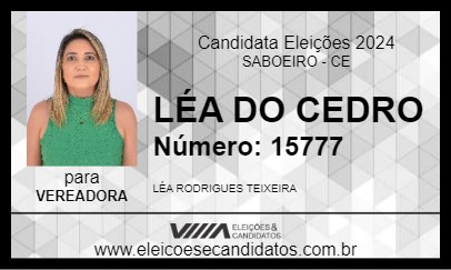 Candidato LÉA DO CEDRO 2024 - SABOEIRO - Eleições