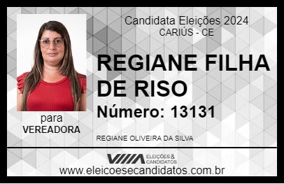 Candidato REGIANE FILHA DE RISO 2024 - CARIÚS - Eleições